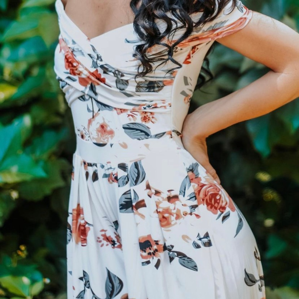 Long Pant White Silk Floral Romper